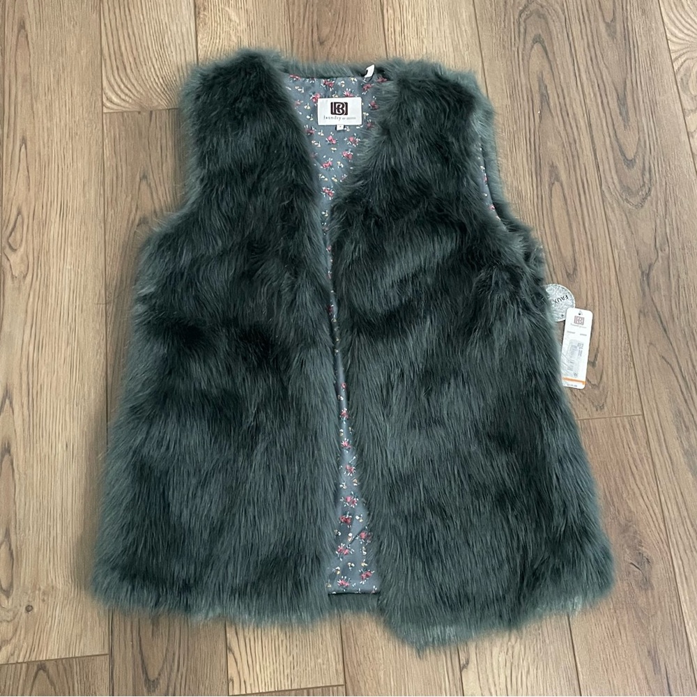 Laundry‎ by Design Sleeveless Faux Fur Vest in Green NEW